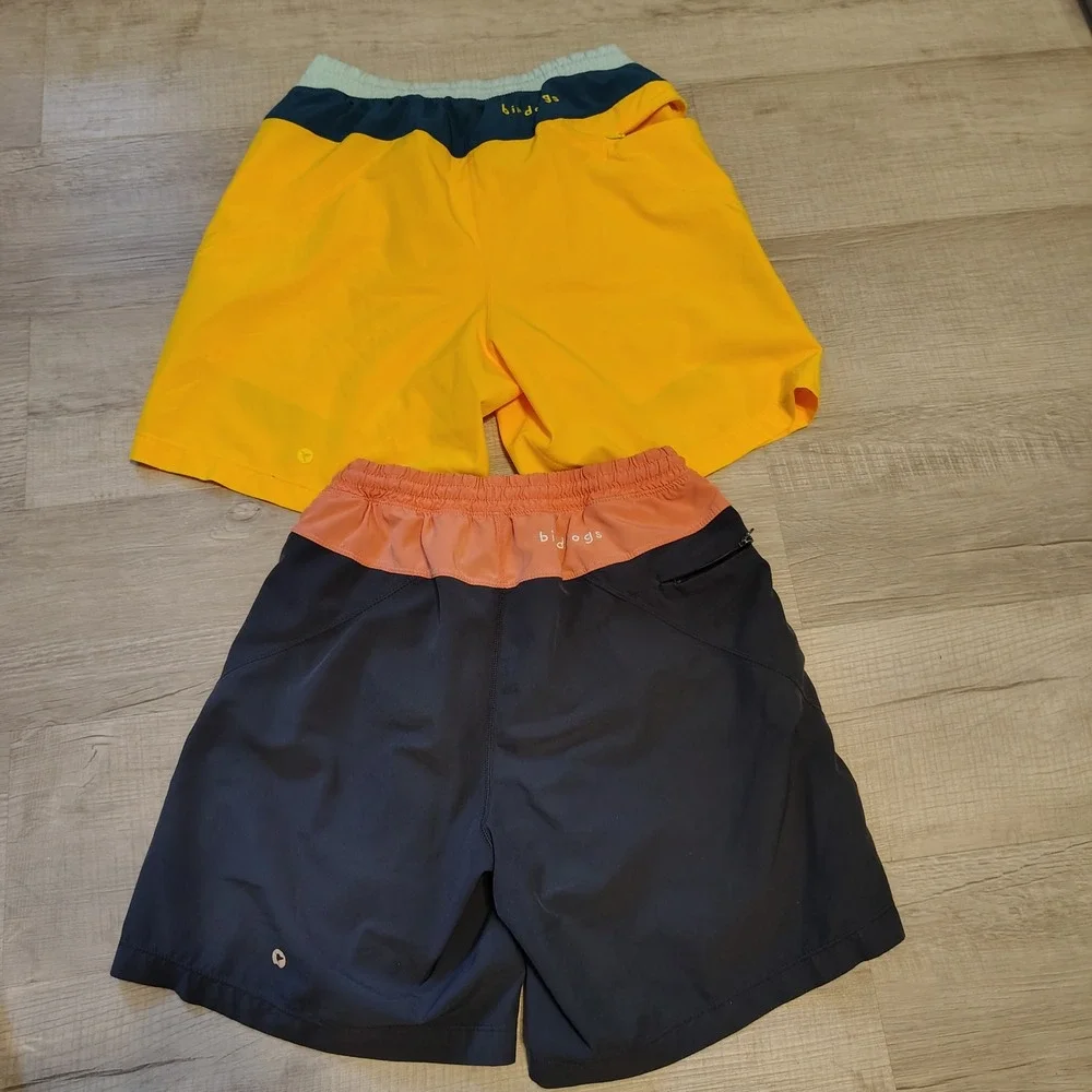 Birddogs Classic Gym Shorts Lot of 2 Mens Small Yellow Navy Blue Lined Athletic